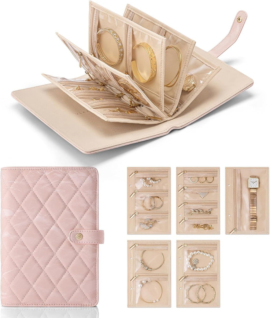 Mothers Day Gifts,Travel Jewelry Organizer Case,Jewelry Storage Book Ring Binder with Clear Zipper Velvet Jewelry Pouches Bags for Rings,Necklace,Earrings-Cream White