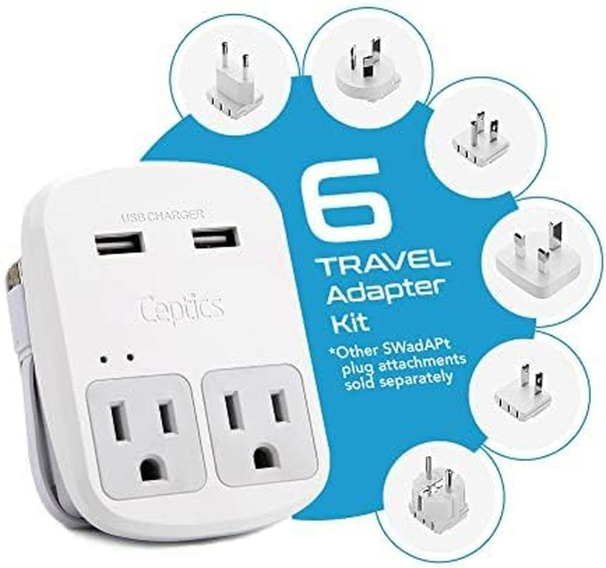 Universal Travel Adapter Kit – 2 USA Sockets, 1X USB-A & C, 1X PD 35W Type C Port and Cable, Surge Protected, Plugs for EU, UK, China, AU, Japan - Use with Laptop, Phones, Cameras - ETL Tested