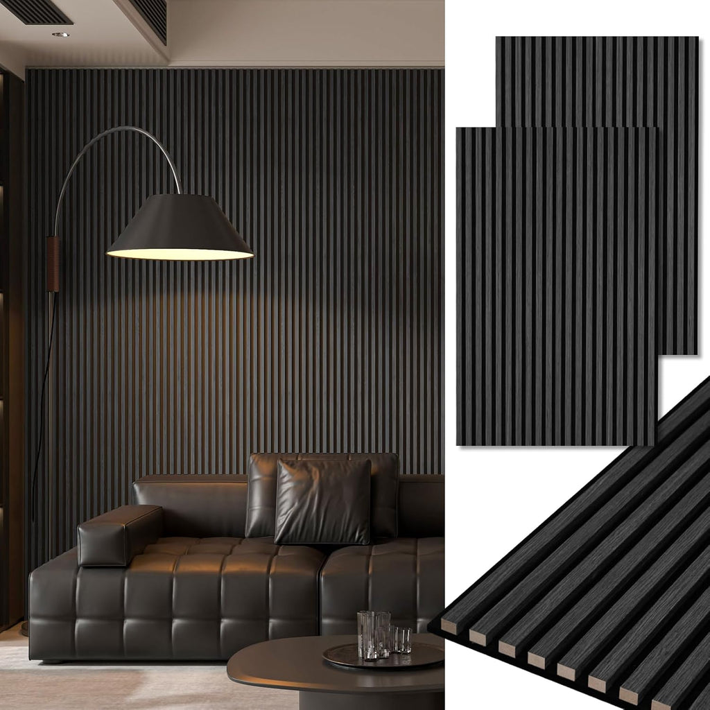2-Pack 108" X 12" Acoustic Wood Panels for Wall, Soundproof Wood Slat Panel for Wall and Ceiling, 3D Fluted Sound Absorbing Paneling for Interior Wall Decor, Living Room, Bedroom - Blackwood