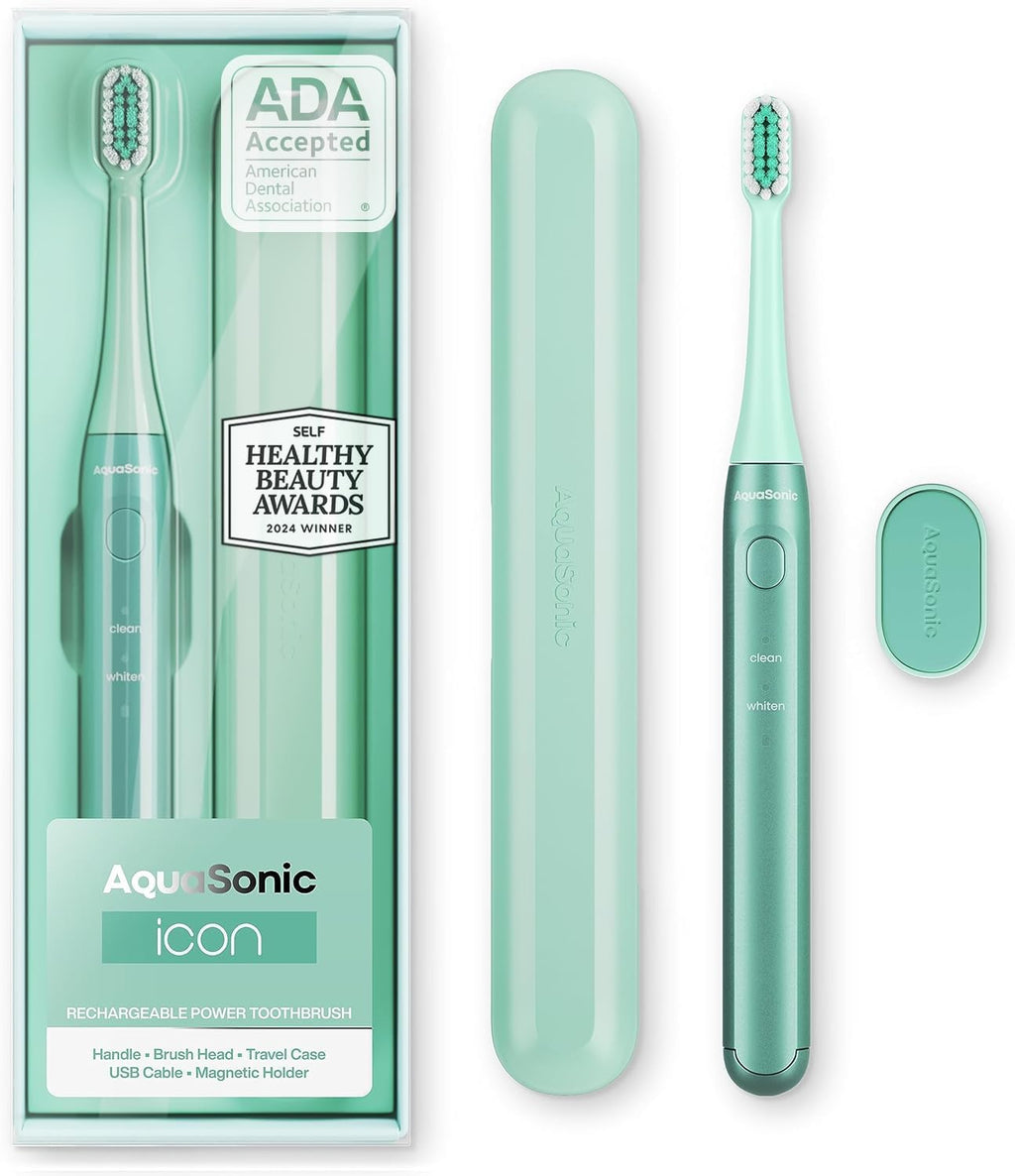 Icon Ada-Accepted Rechargeable Toothbrush | Magnetic Holder & Slim Travel Case | 2 Brushing Modes & Smart Timers | Gentle Micro-Vibrations (Blush)