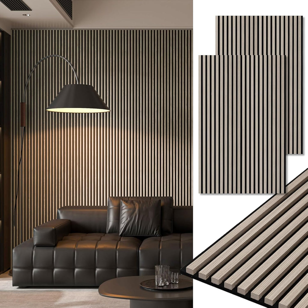 2-Pack 108" X 12" Acoustic Wood Panels for Wall, Soundproof Wood Slat Panel for Wall and Ceiling, 3D Fluted Sound Absorbing Paneling for Interior Wall Decor, Living Room, Bedroom - Blackwood