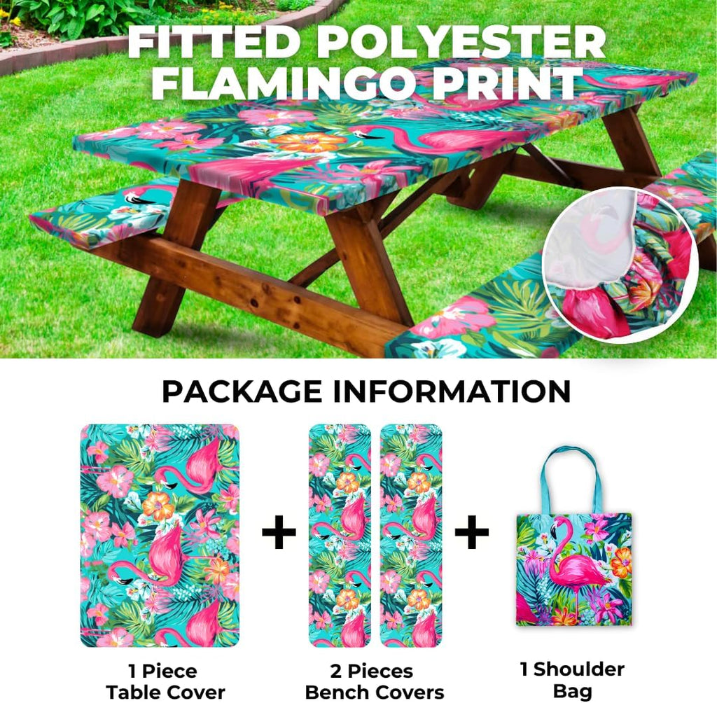 6Ft Polyester Picnic Table Cover with Bench Covers Windproof & Waterproof Tablecloth, Perfect for Camping Gifts & RV Essentials, Cool Camping Gadgets, with Carrying Bag, 72X30 Inches, 4Pcs
