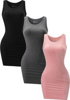 3 Pack Summer Dresses for Women 2026 Ribbed Crewneck Tank Top Dress Sleeveless Sundress Basic Bodycon Mini Dress