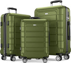 Luggage Sets Expandable PC+ABS Durable Suitcase Double Wheels TSA Lock 3Pcs, Champagne