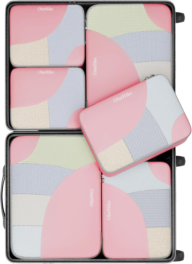 6 Set Packing Cubes for Travel, 3 Various Sizes(Large,Medium,Small), Luggage Organizer Bags for Travel Accessories Travel Essentials, Travel Cubes for Carry on Suitcases (Cream)