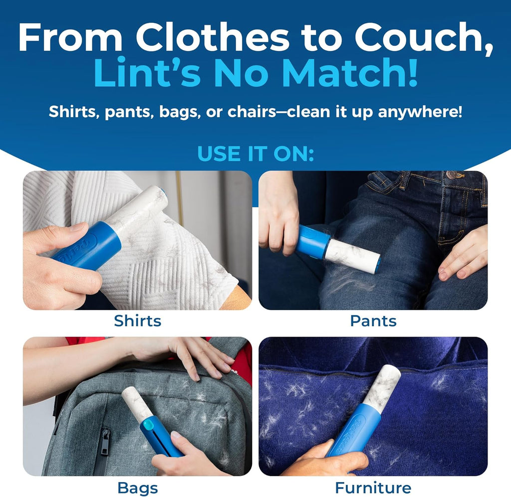 Mini Lint Roller Travel Size 50 Sheets – Compact Pet Hair Remover for Dog and Cat Fur. Lightweight Design Ideal for Clothes Furniture and Car. Perfect for Quick and Easy on the Go Cleaning