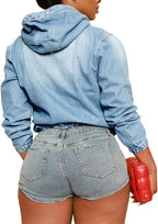 Women'S Half Zip Denim Hoodie Pullover Jackets Jean Tops