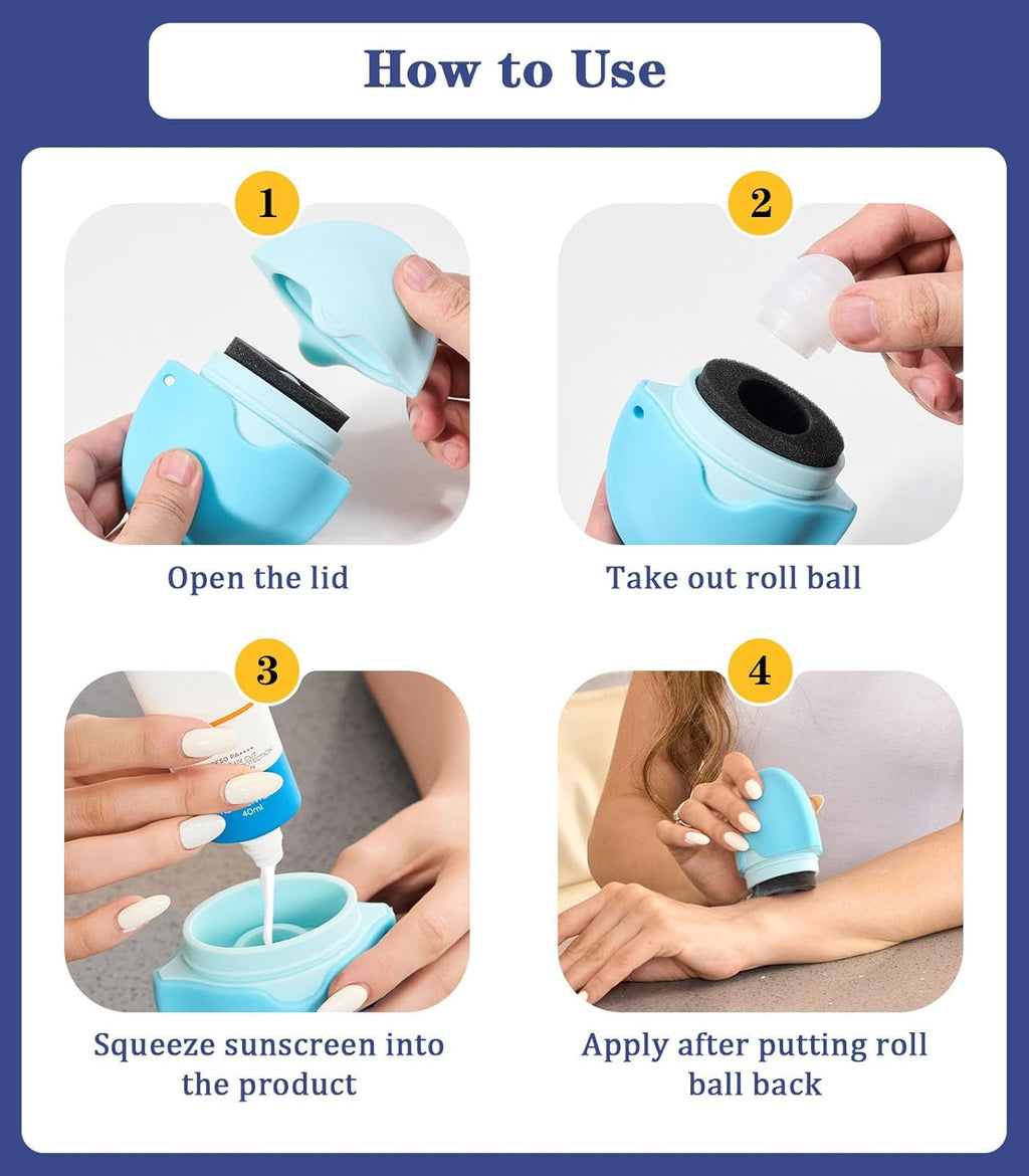 Sunscreen Applicator for Kids, Adults & Families - BPA Free & Refillable, Sunblock Buddy Brush Set with Protective Caps, Sun Lotion Applicator Sun Cream Brush (Blue)