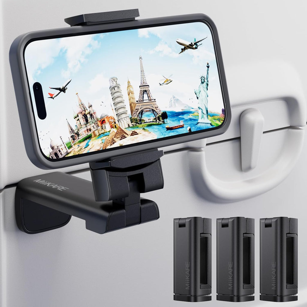 Airplane Travel Essentials Phone Holder, Universal Handsfree Phone Mount for Flying with 360 Degree Rotation, Accessory for Airplane, Travel Must Haves Phone Stand for Desk, Tray Table