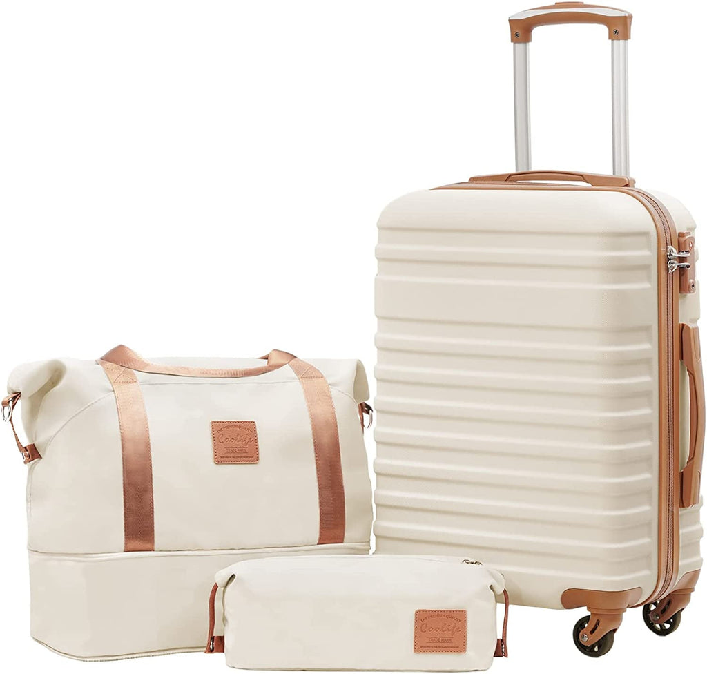 Suitcase Set 3 Piece Carry on Hardside Luggage with TSA Lock Spinner Wheels (White, S(20In))