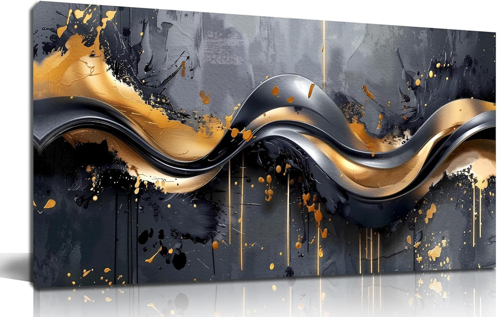 Elegant Black and Gold Wall Art 29" X 59" Canvas for Office Decor Living Room Stylish Large Artwork for Modern Art Pictures