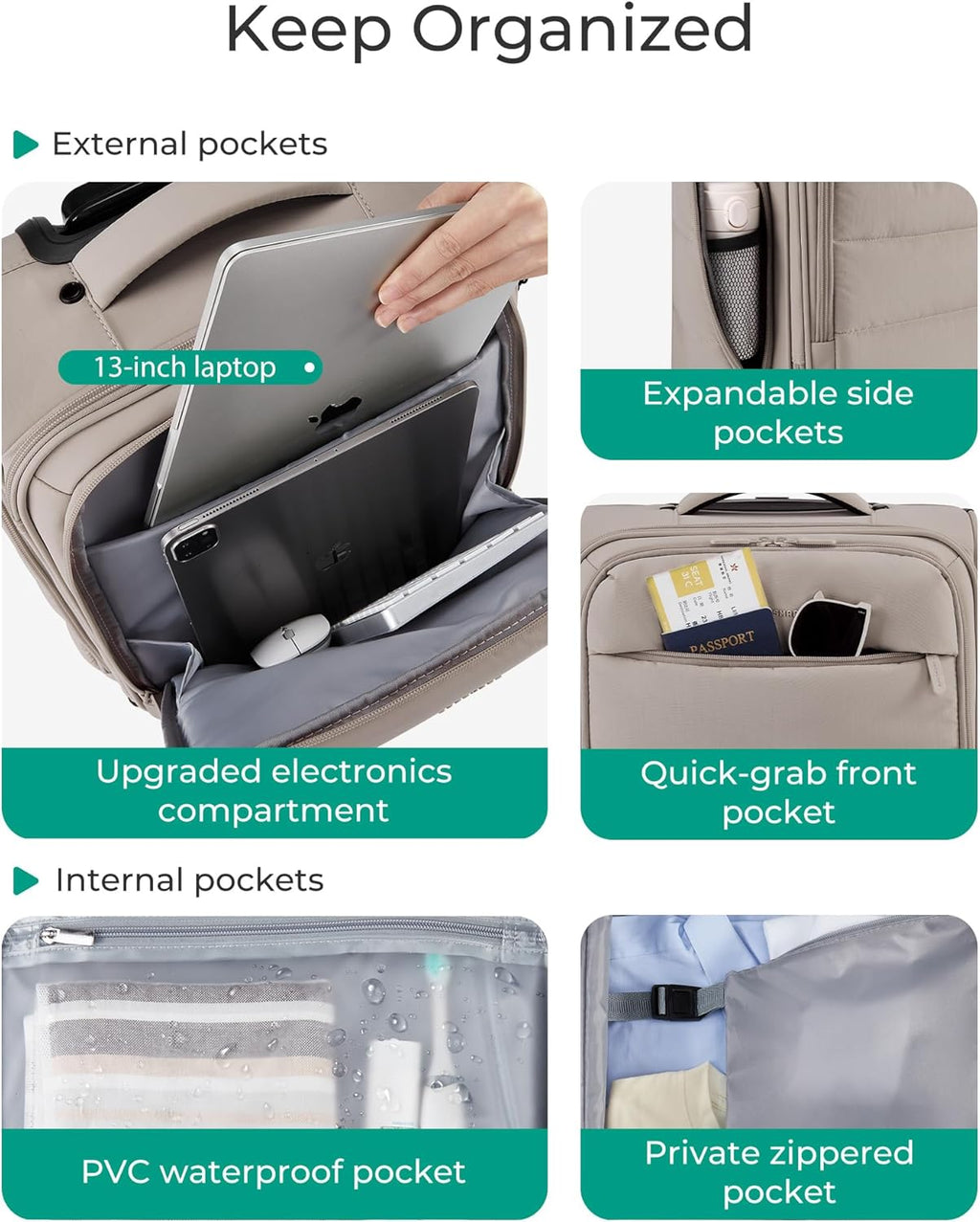 Underseat Carry on Luggage with Wheels, Soft Small Travel Luggage with PVC Wet/Dry Pockets, Lightweight Soft Personal Item Suitcase for Short Trip,Camer