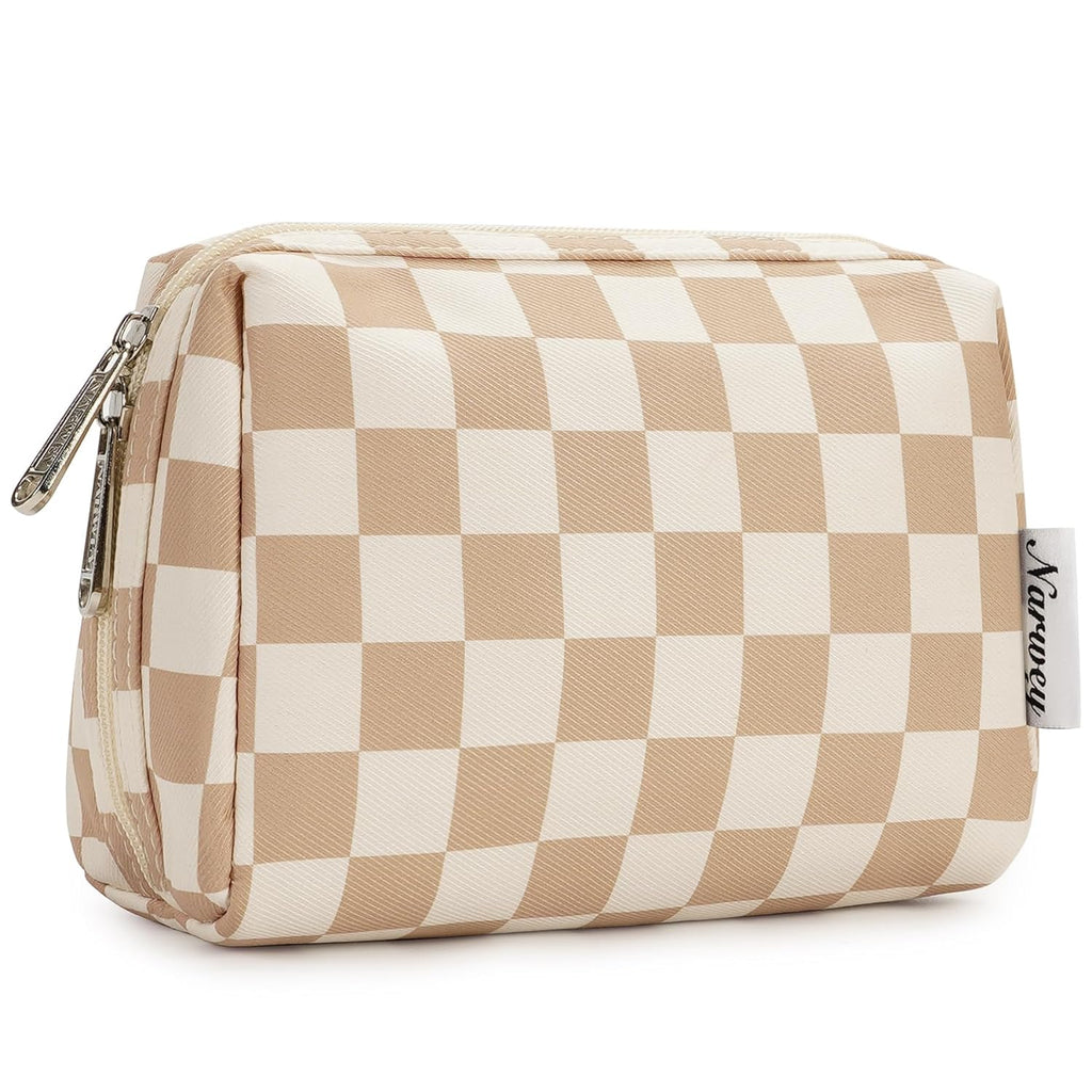 Checkered Makeup Bag Travel Cosmetic Bag Organizer Toiletry Bag Make up Bags with Compartments for Women Girls (Large, Light Checkerboard)