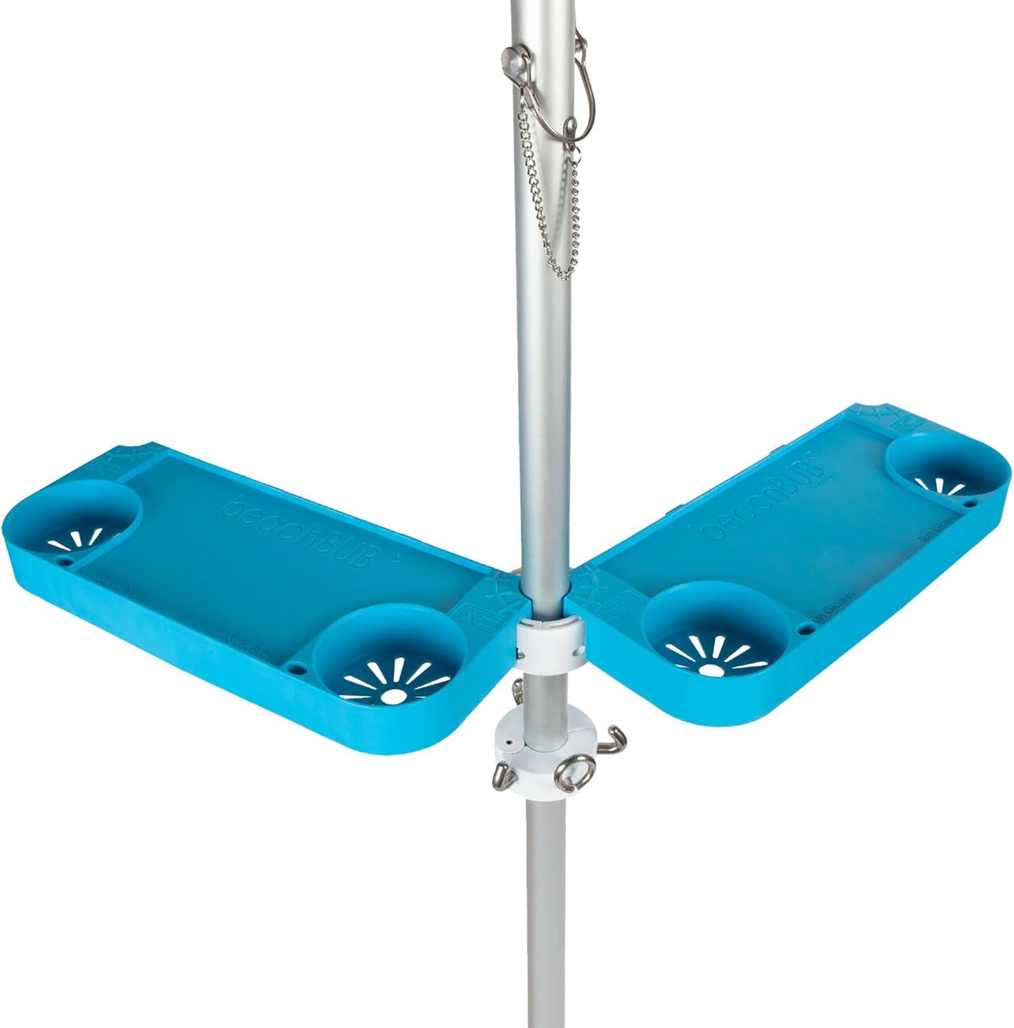 Tray Table System with 4 Cup Holders - Beach Trip Must Have for Vacation - Easy Clip on & Clip off Umbrella