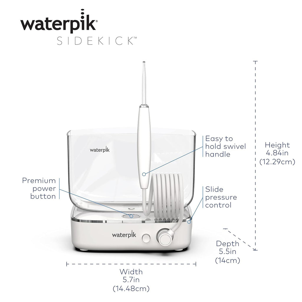 Sidekick Portable Water Flosser, Perfect for Travel & Home, ADA Accepted, White/Chrome WF-04