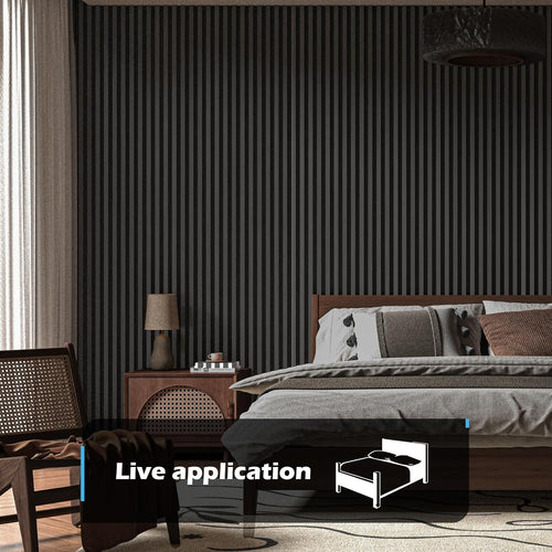 2-Pack 108" X 12" Acoustic Wood Panels for Wall, Soundproof Wood Slat Panel for Wall and Ceiling, 3D Fluted Sound Absorbing Paneling for Interior Wall Decor, Living Room, Bedroom - Blackwood