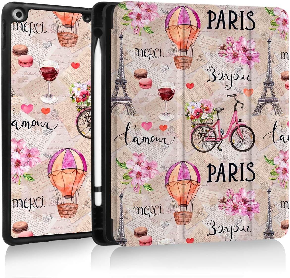 Case for Ipad 9Th/8Th/7Th Generation,Ipad 10.2 Inch Case Smart Folio Ipad 2021/2020/2019 Cover,Trifold Stand,Pencil Holder,Auto Sleep/Wake Up,Cute Aesthetic Designed,Romantic Paris