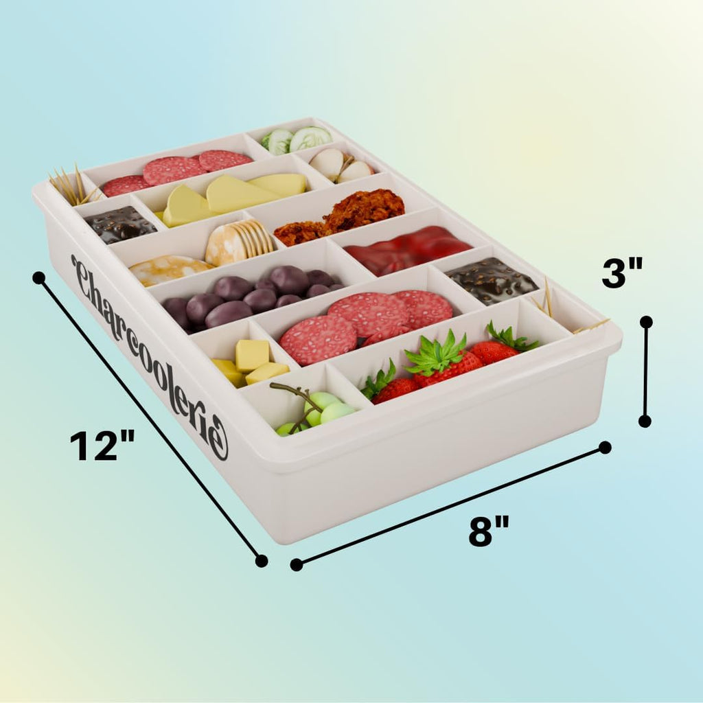 Chilled Portable Travel Charcuterie Snackle Box Container with Locking Lid, Includes Ice Pack, and Bonus Cooler Bag, Picnic Box Serving Tray