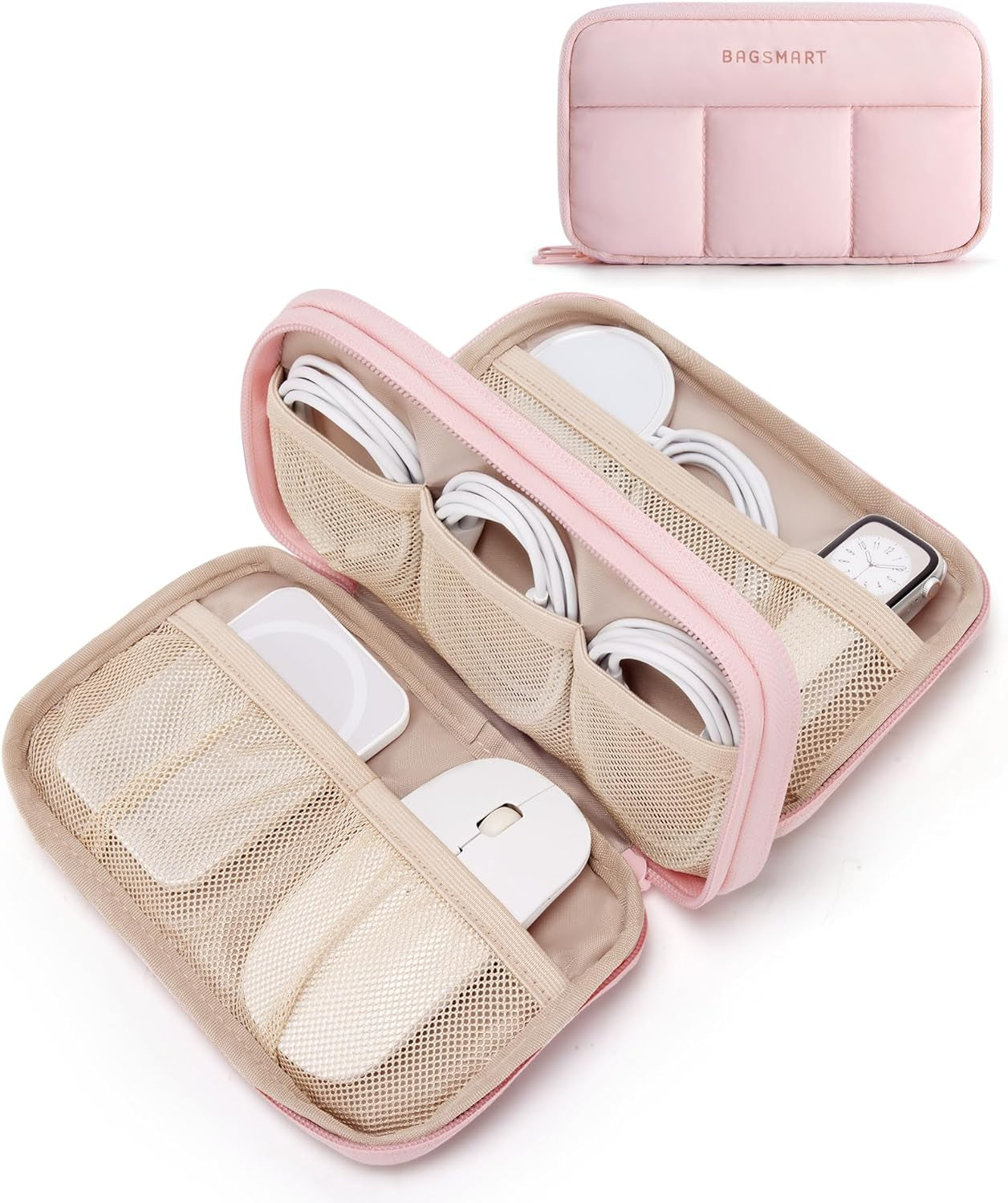 Electronics Organizer Travel Case, Cord Organizer for Travel, Travel Essentials for Women, Cable Organizer Pouch, Tech Organizer as Travel Accessories for Charger, Phone, Beige