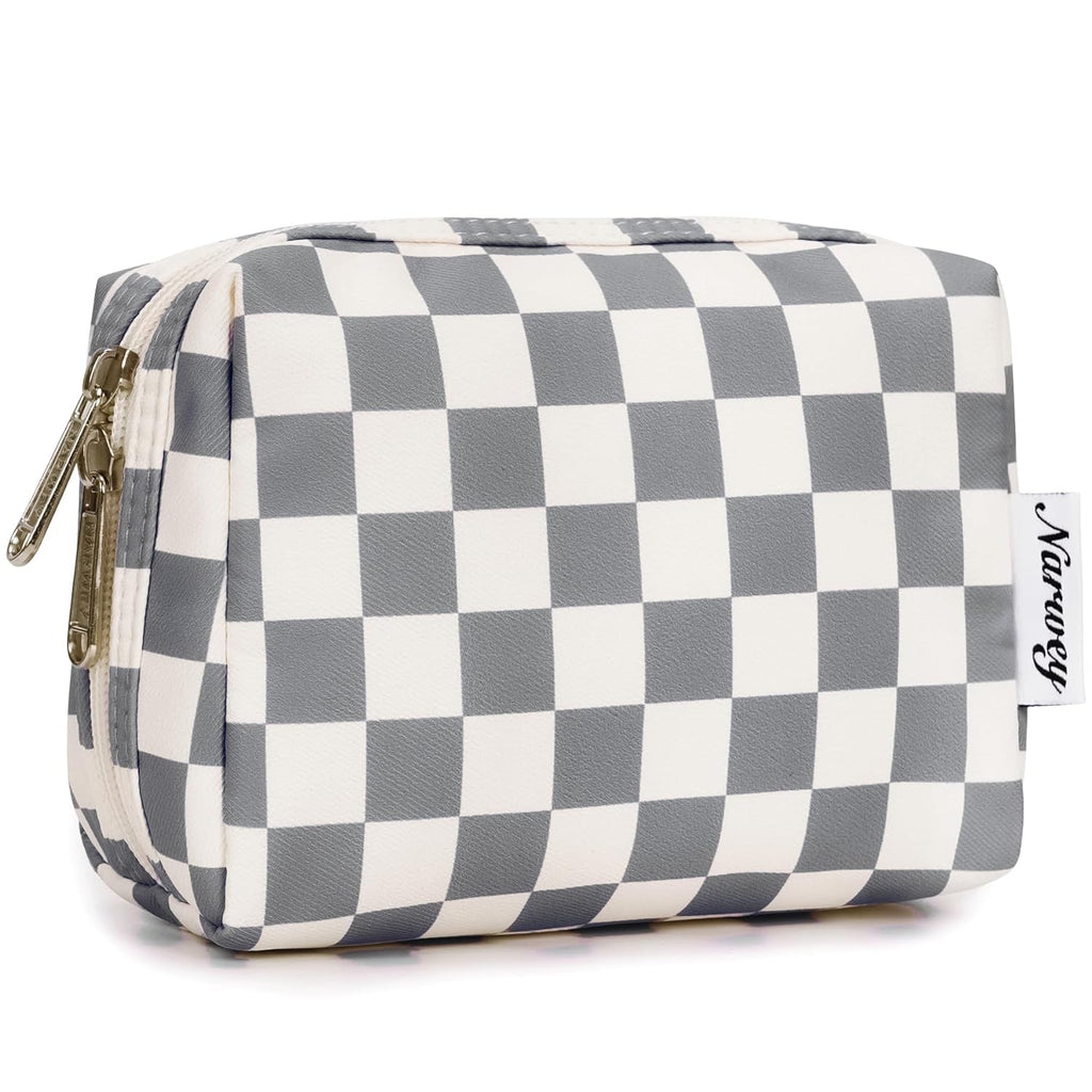 Checkered Makeup Bag Travel Cosmetic Bag Organizer Toiletry Bag Make up Bags with Compartments for Women Girls (Large, Light Checkerboard)