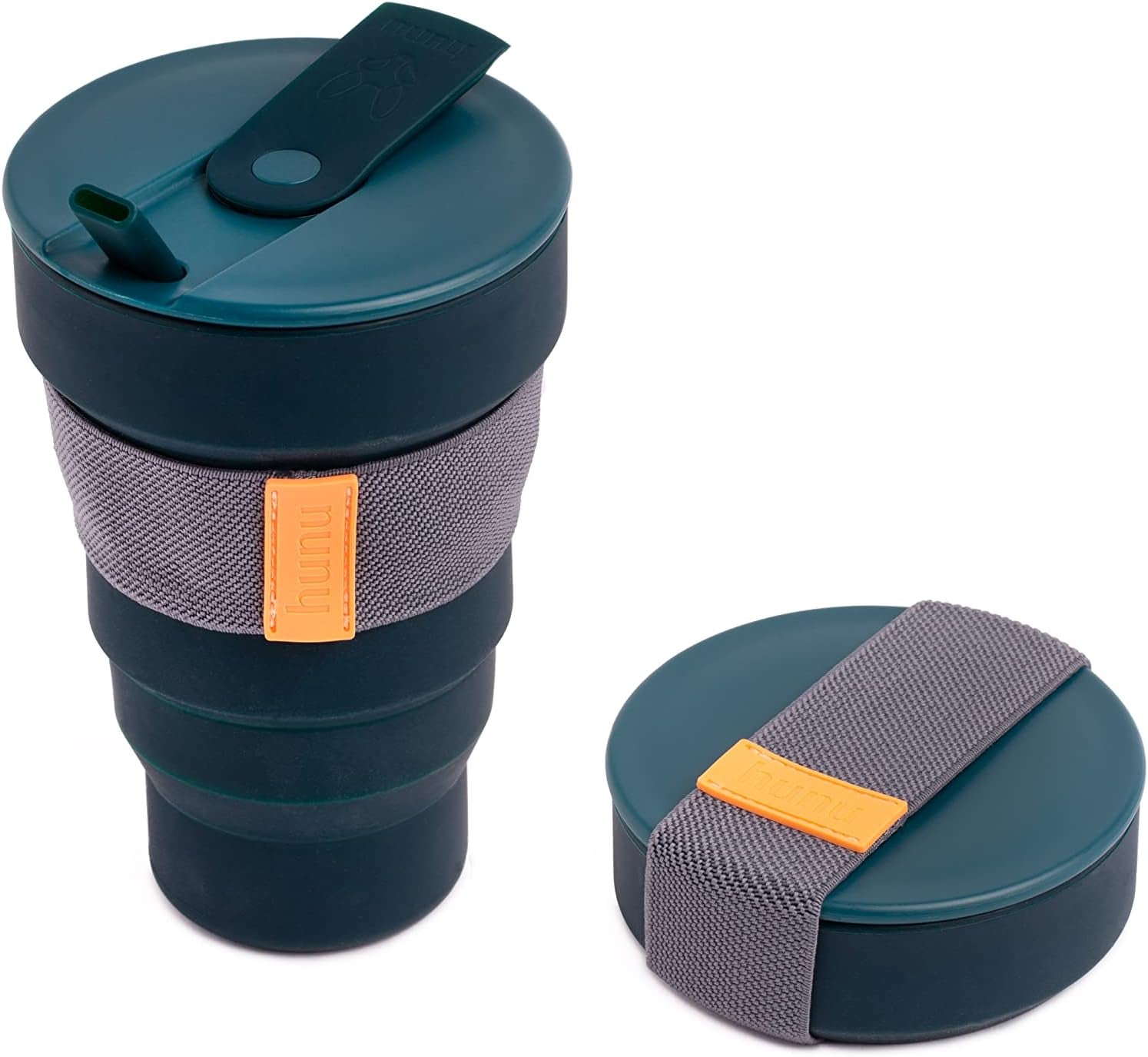 Collapsible Coffee Cup with Lid - Reusable & Microwave Safe Silicone Collapsible Cup, Foldable Cup, Portable Coffee Travel Mug/Camping Cup (12OZ, Warm Grey)*Straw Sold Separately*