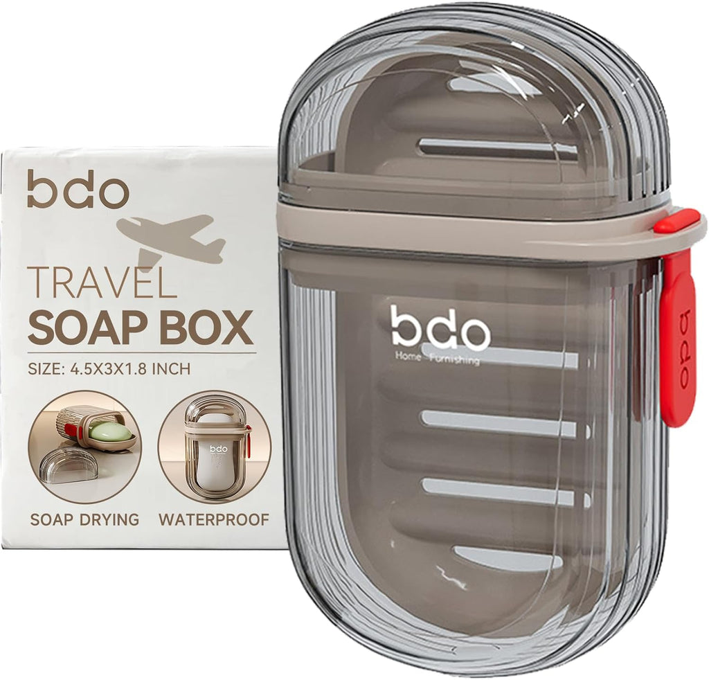 Travel Soap Case, Leakproof Soap Container with Lid, Portable Bar Soap Holder for Traveling, Soap Dish for Bathroom, Shower, Gym, School, Camping, Vacation, Outdoor-Transparent-Black