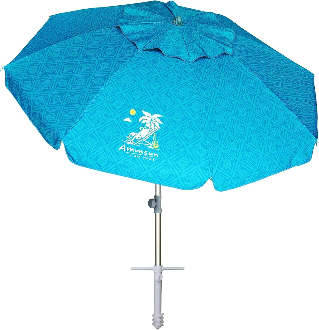 7Ft Heavy Duty High Wind Beach Umbrella Parasols with Sand Anchor & Tilt Sun Shelter, UV 50+ Protection Outdoor Sunshade Umbrellas Carry Bag for Patio Garden Pool Backyard Stripe Blue