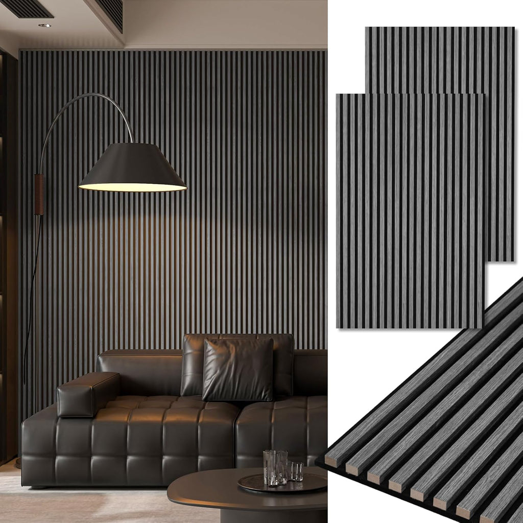 2-Pack 108" X 12" Acoustic Wood Panels for Wall, Soundproof Wood Slat Panel for Wall and Ceiling, 3D Fluted Sound Absorbing Paneling for Interior Wall Decor, Living Room, Bedroom - Blackwood