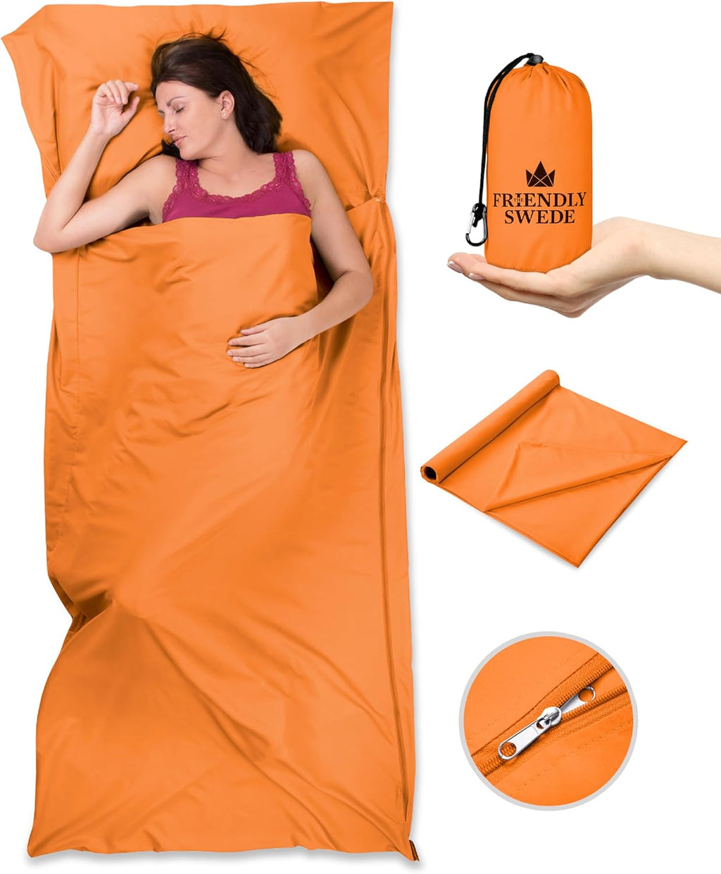 Sleeping Bag Liner Ultralight - Thin Travel Sheets for Hotel W Full Length Zipper; Silky Feel Camping Sheets & Adult Sleep Sack for Backpacking; Travel Sleeping Bag - Grey (Zipper)